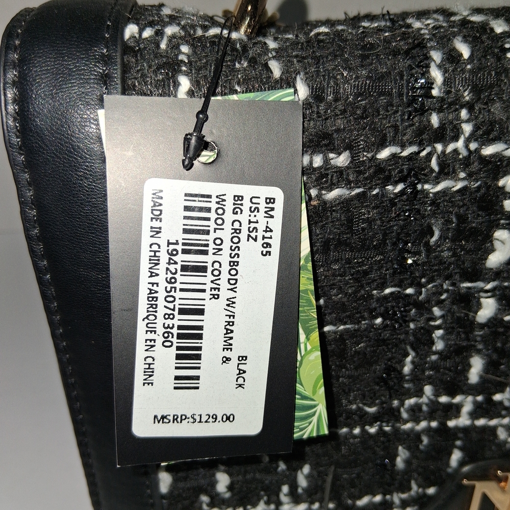Badgley Mischka Black and White Twead Crossbody Bag - Picture 2 of 10